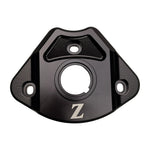 Yozma IN 10 aluminum ignition cover in black, front view with key opening, engraved Z logo and mounting holes