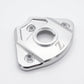 Yozma IN 10 ignition cover in silver aluminum, angled close-up of the key opening ring and knurled edges