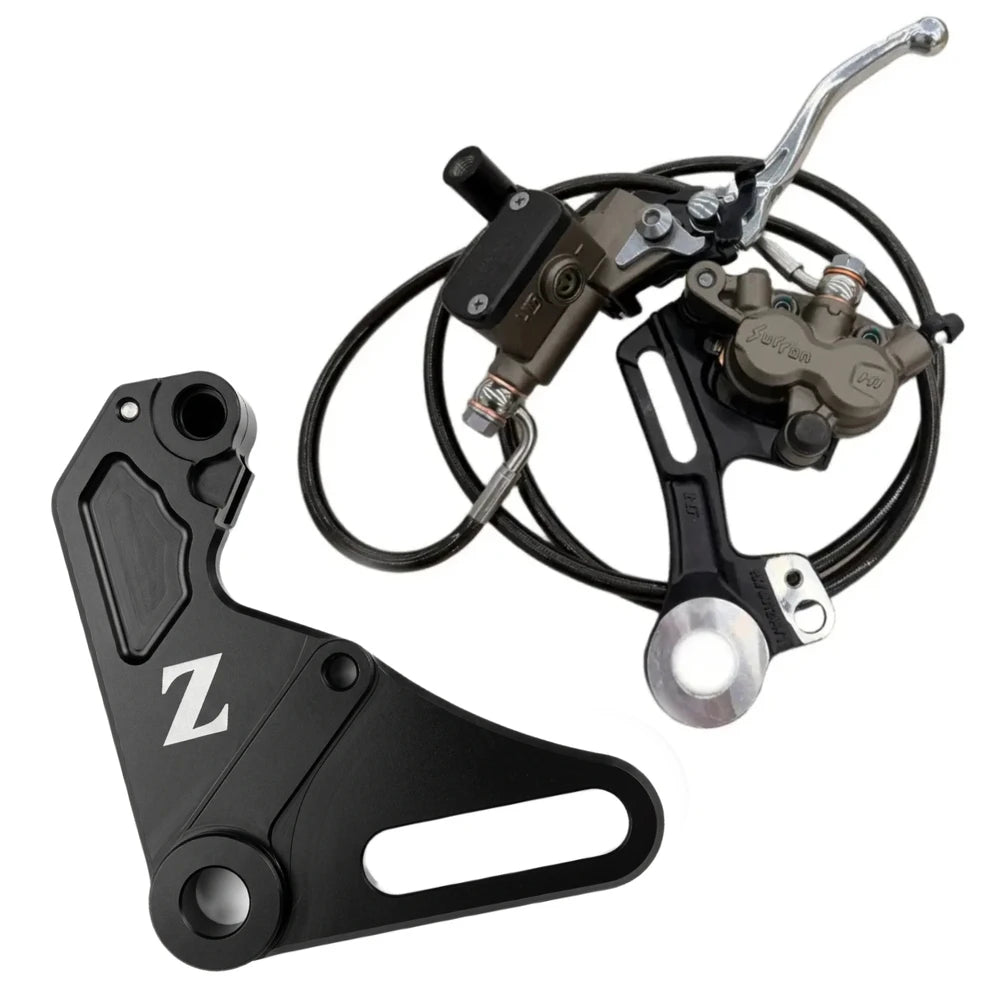 Yozma IN 10 Ultra Brake hand brake kit, black Z bracket, bronze caliper on a black hanger, coiled brake line and lever