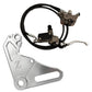 Yozma IN 10 Ultra Brake hand brake kit, silver Z bracket beside a bronze Z logo caliper, master cylinder and black lines