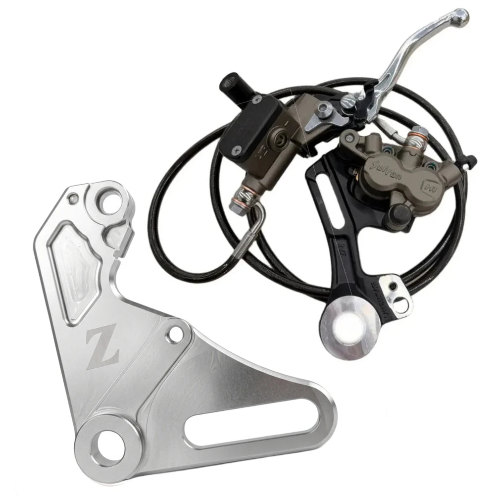 Yozma IN 10 Ultra Brake hand brake kit, silver Z bracket, bronze caliper on a black hanger and master cylinder with lever