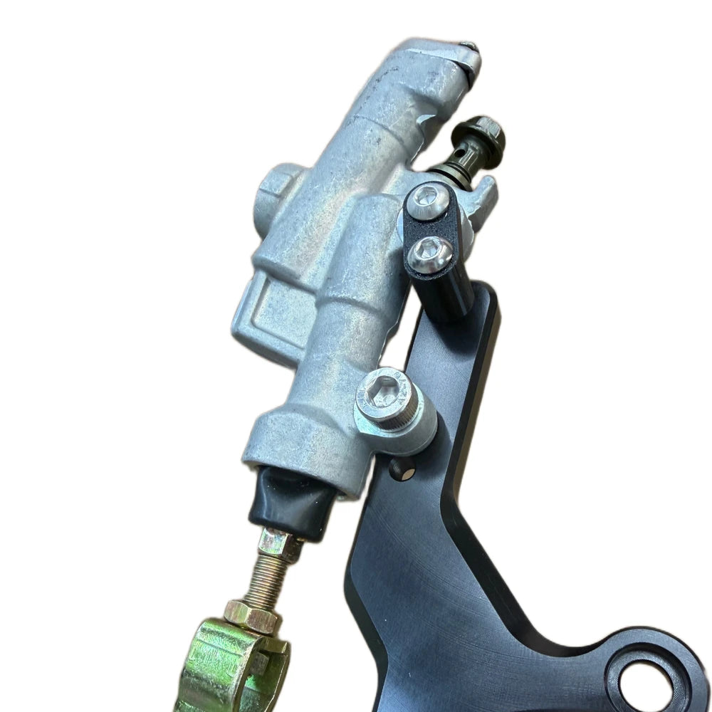 yz250 master cylinder with hardware installed far angle on a white background
